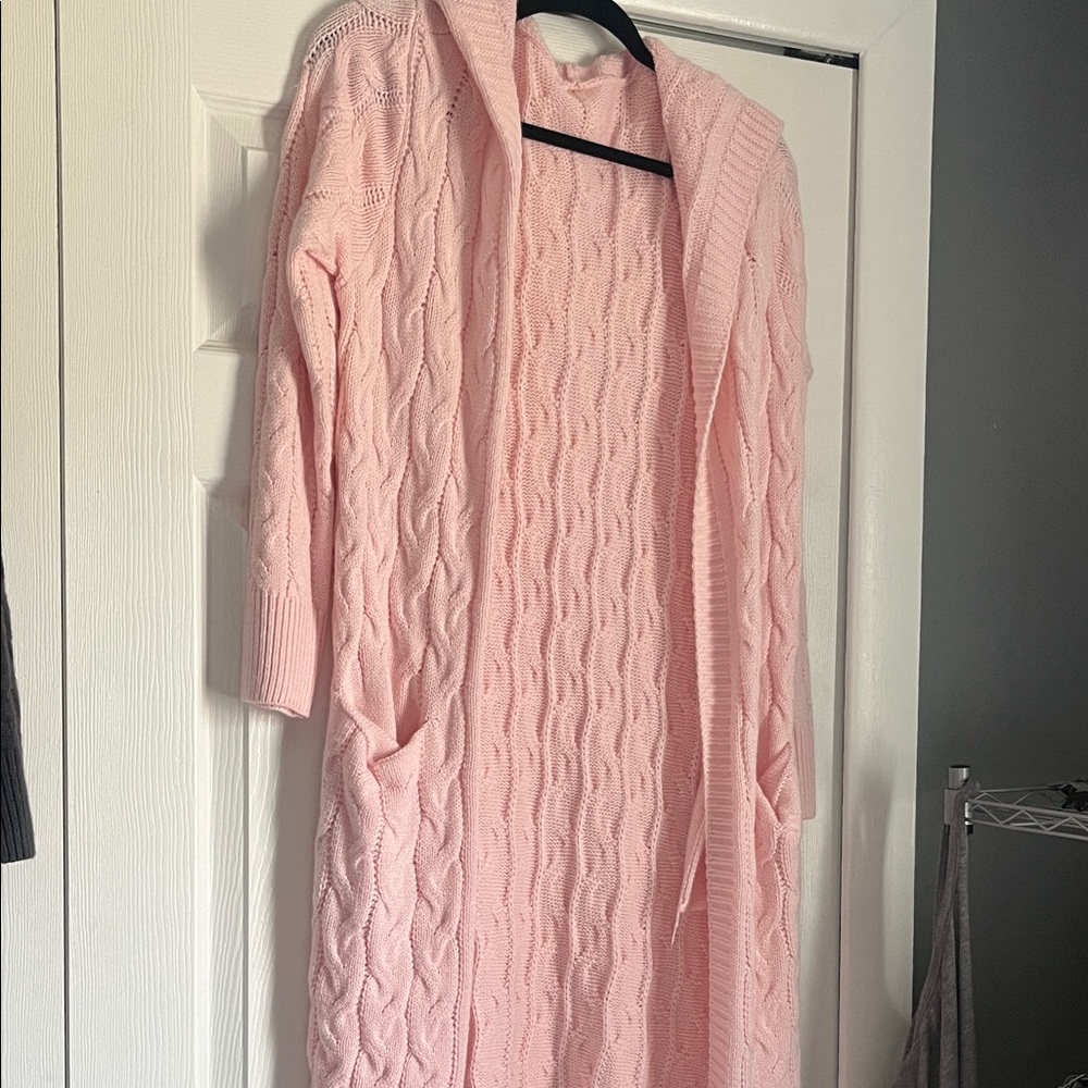 Amazon Essentials Light Pink Hooded Cardigan pink cable long cardigan